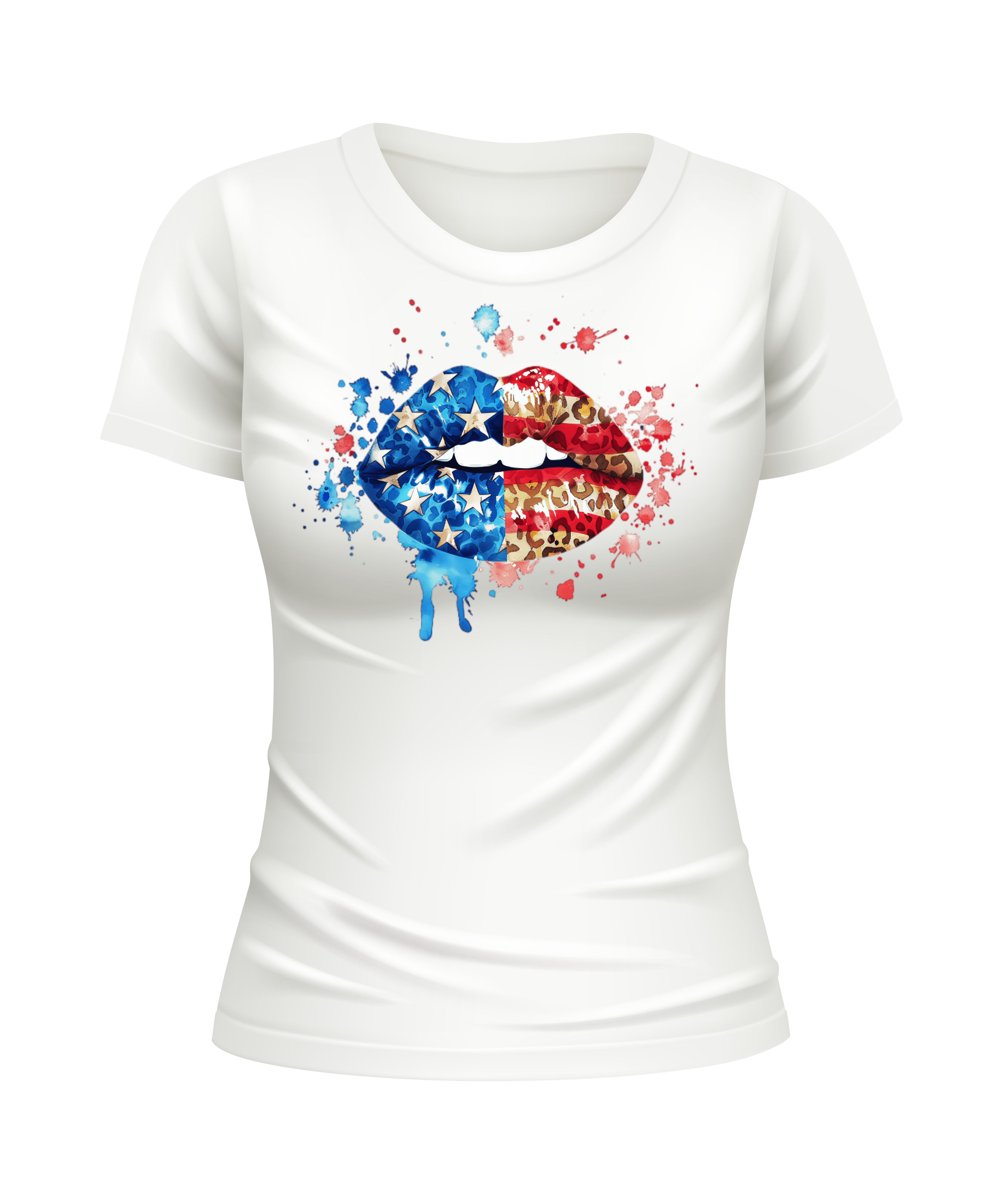 USA Lipstick American Mouth US Lips United States USA patriotic white t-shirt