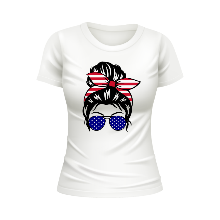 Messy Bun Untied States Of America 4th of July T-shirt Independence Day White T shirt