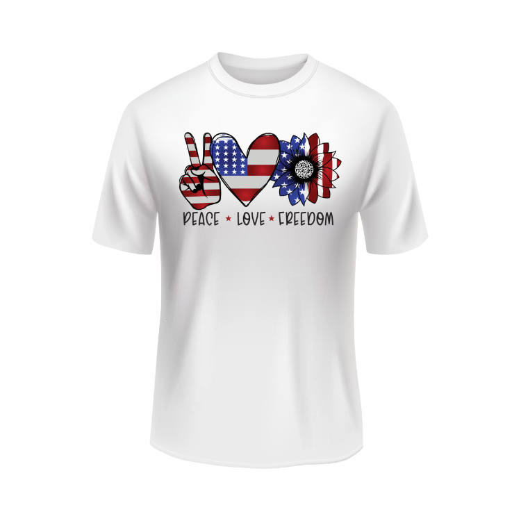 Peace Love Freedom United States USA patriotic white t-shirt