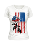 USA Flag Sunflower American US Sunflowers United States USA patriotic white t-shirt
