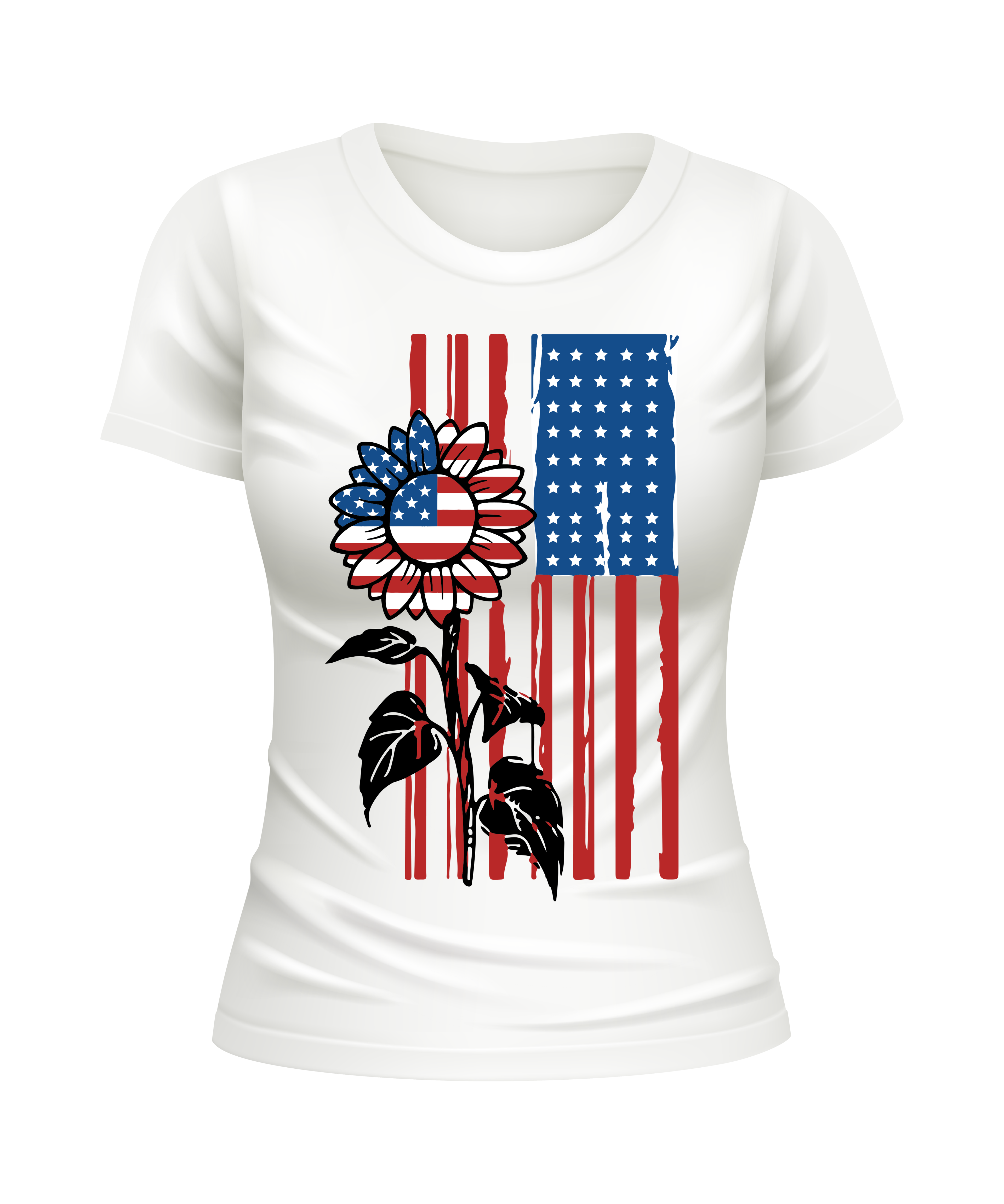 USA Flag Sunflower American US Sunflowers United States USA patriotic white t-shirt