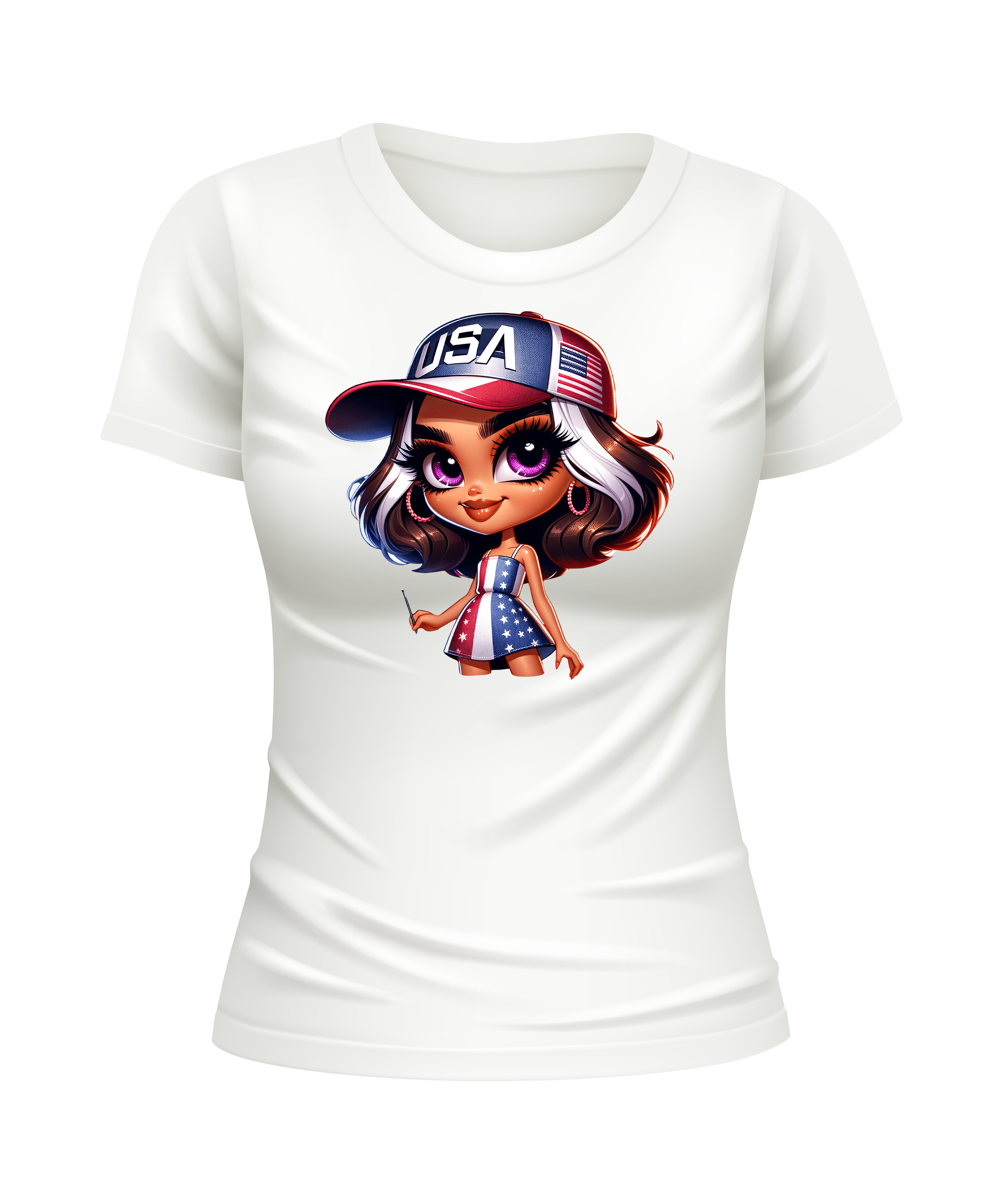 USA Flag American Girl US United States USA patriotic white t-shirt