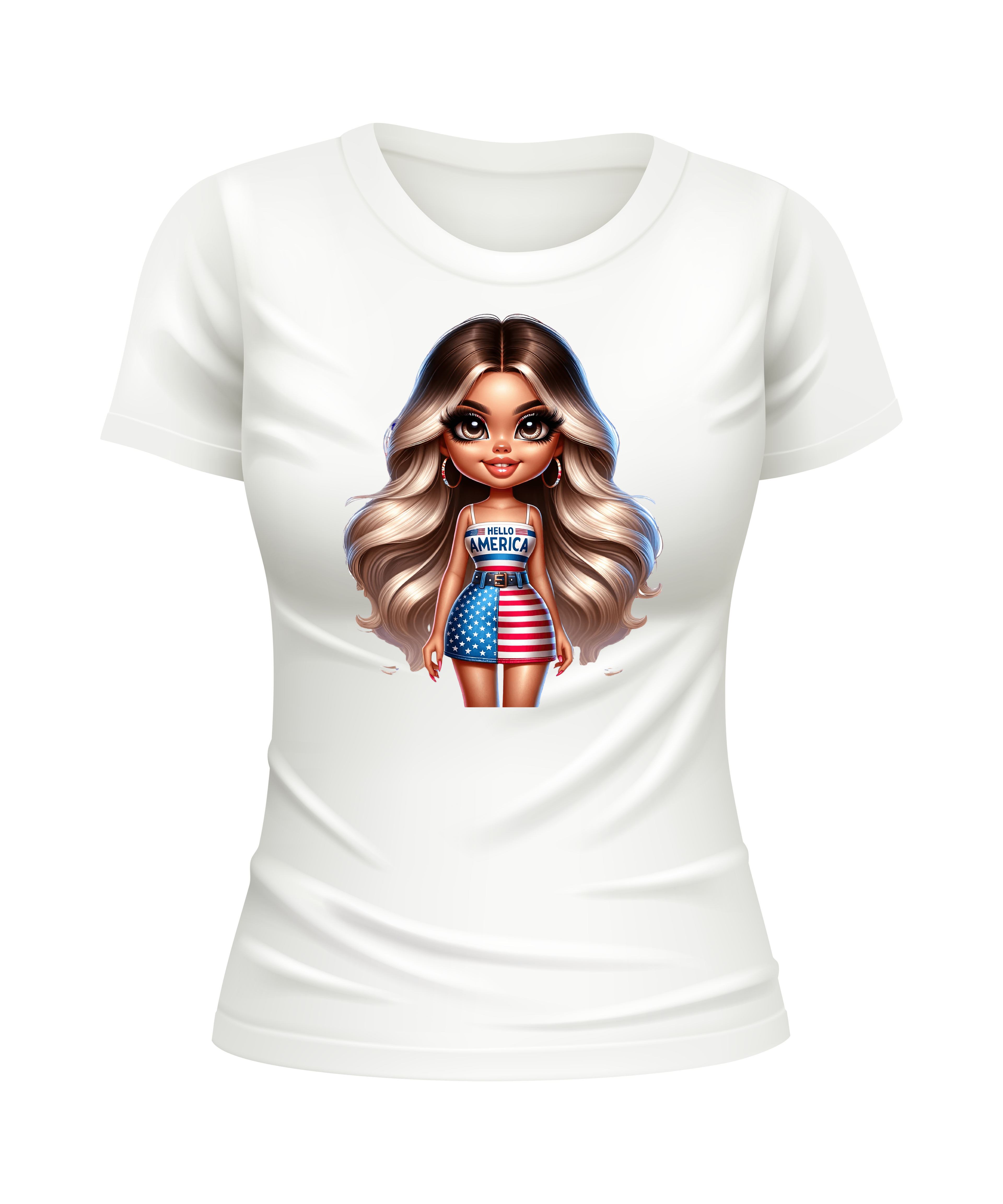 USA Flag American Girl US United States USA patriotic white t-shirt