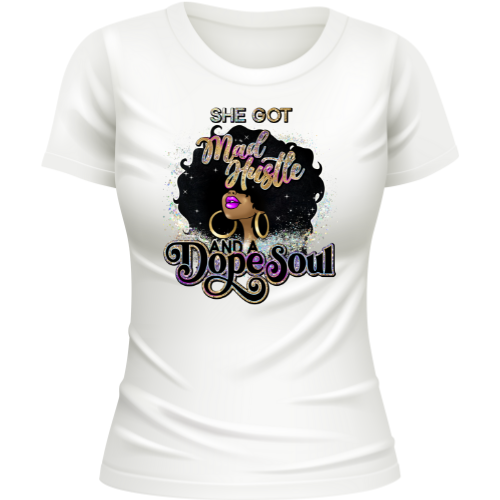 She got that mad hustle and a dope soul.  Black Queen, Sublimation T-shirt Transfer.  Black Queen, African American, Black History Month, Melanin Sista Transfers For T-shirts.