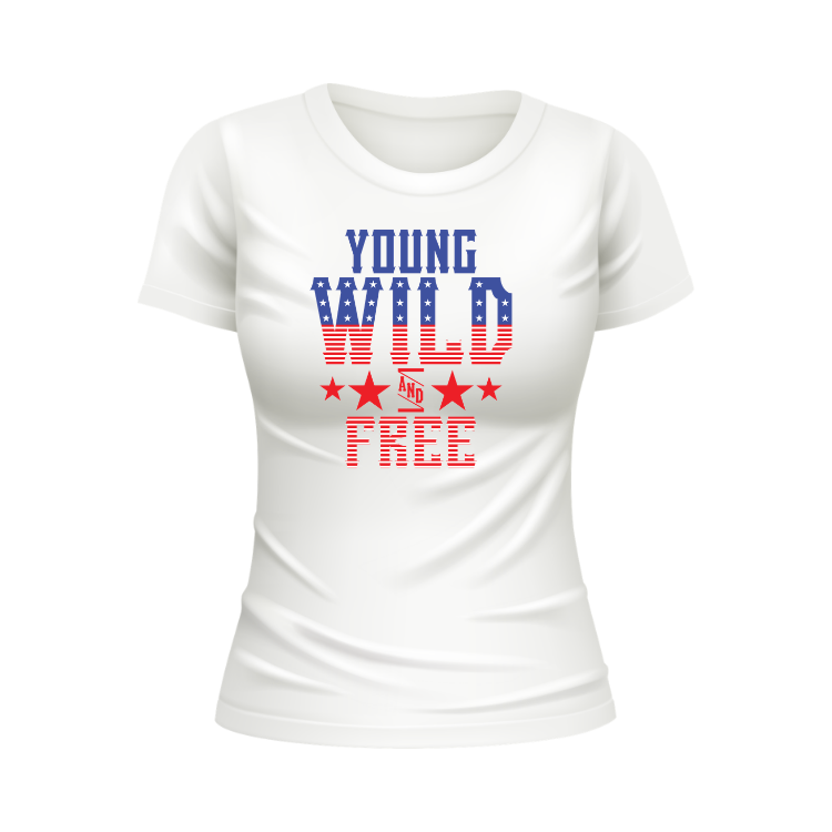 Young Wild And Free USA Patriotic White T-shirt
