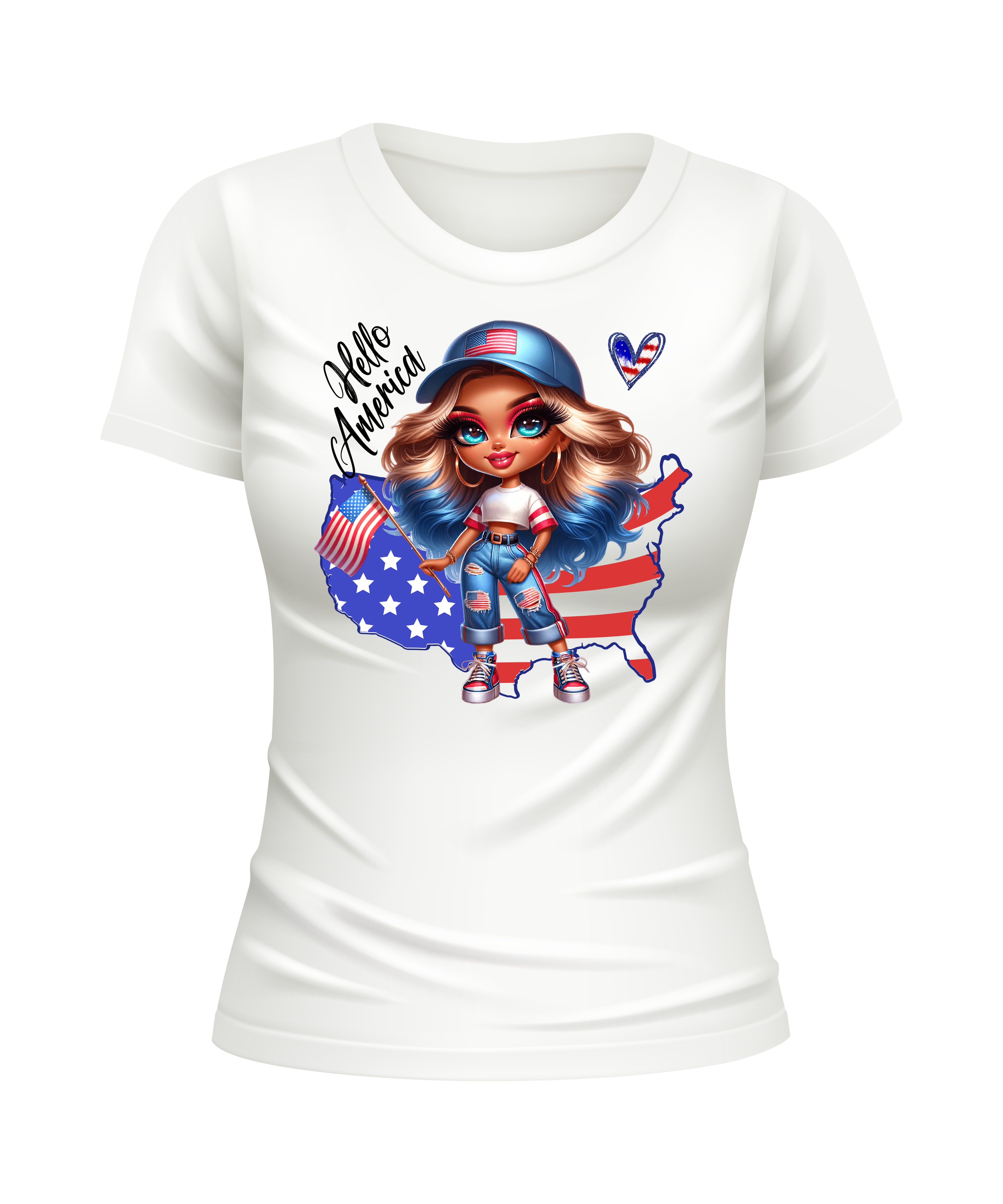 Hello American Girl US United States USA patriotic white t-shirt