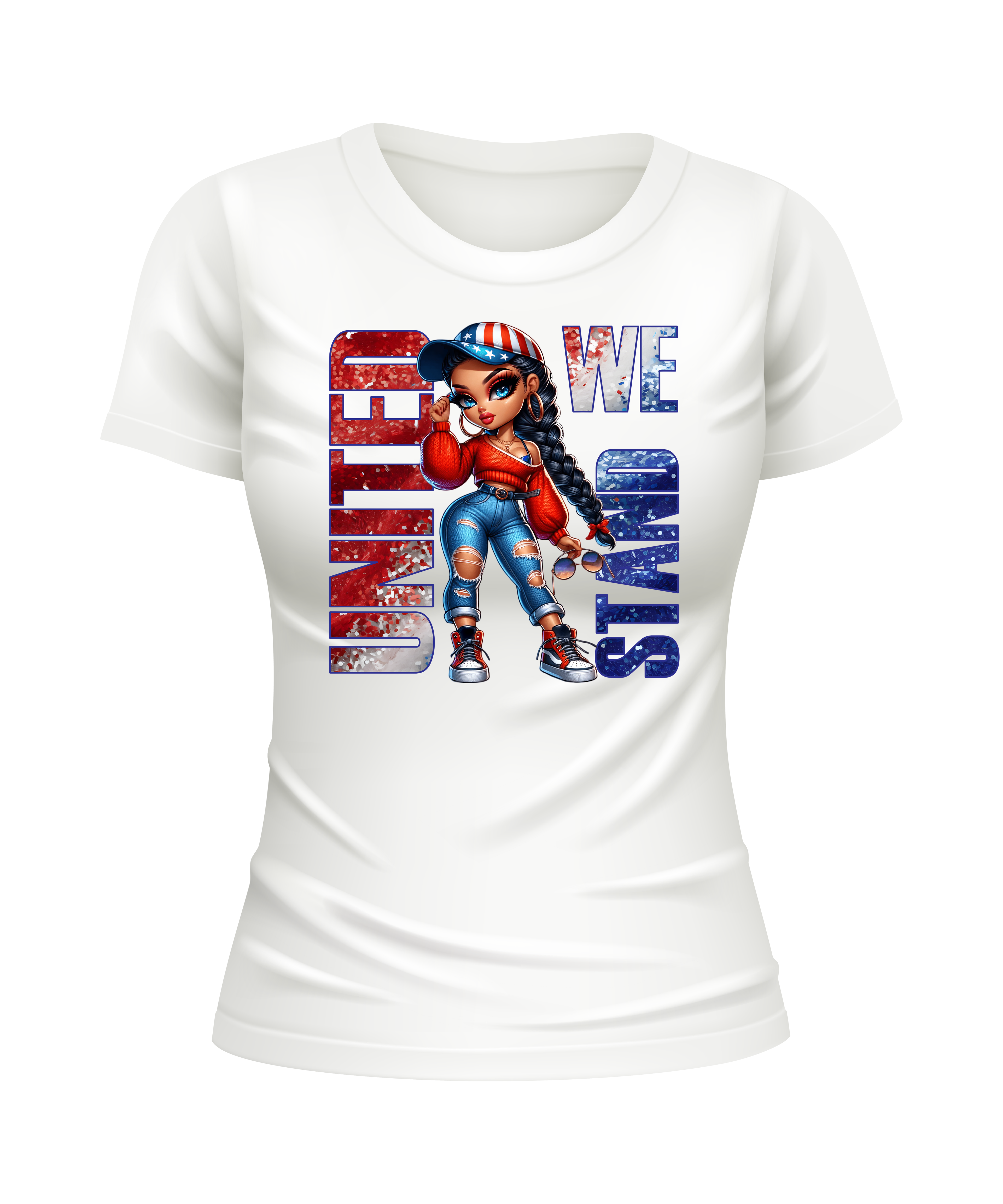 United We Stand America America American Girl US United States USA patriotic white t-shirt
