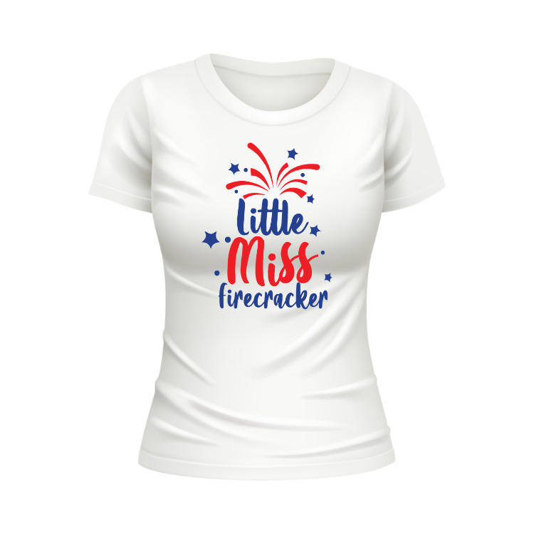 Little Miss Firecracker USA Patriotic White T-shirt