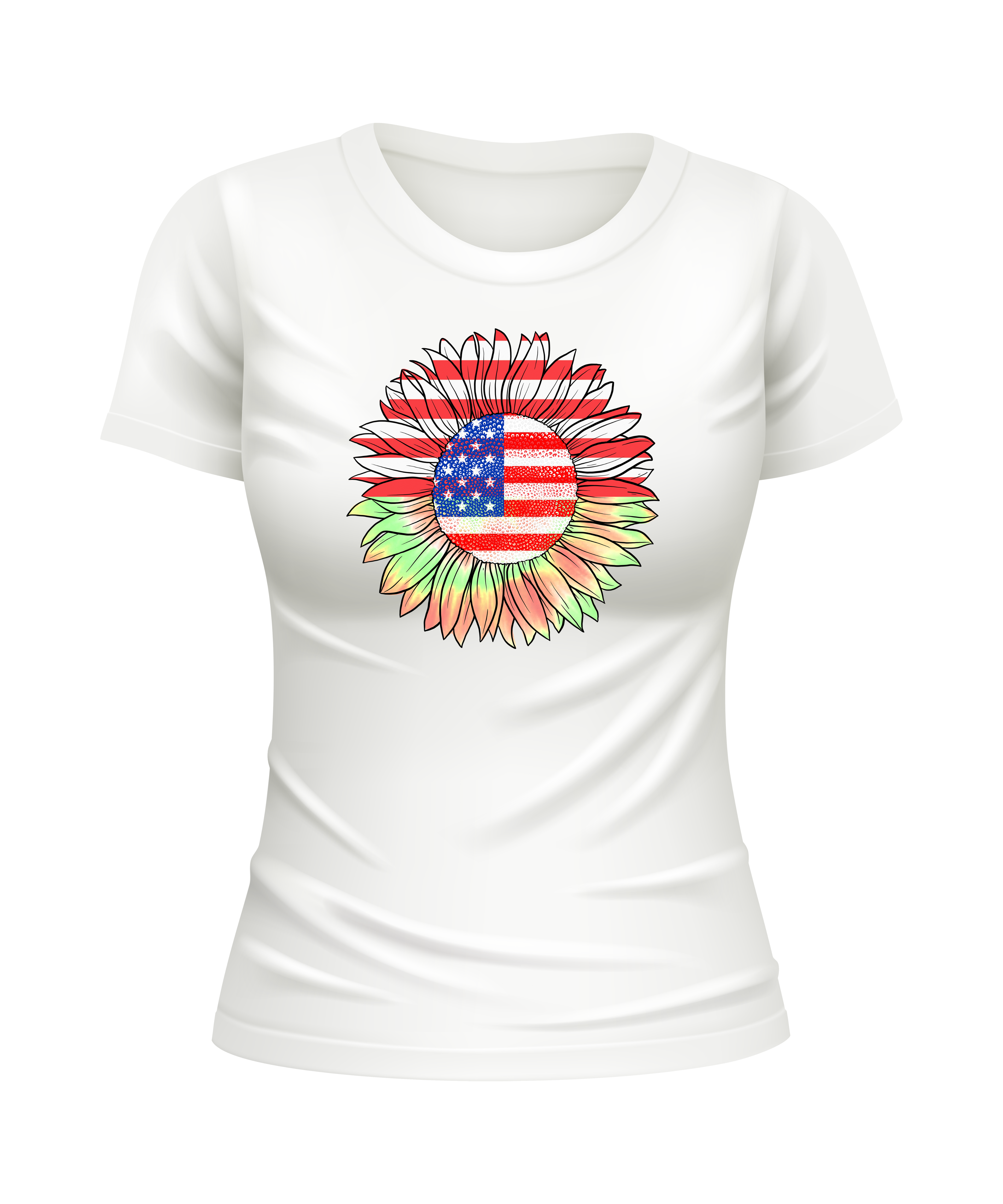 USA Flag Sunflower American US Sunflowers United States USA patriotic white t-shirt