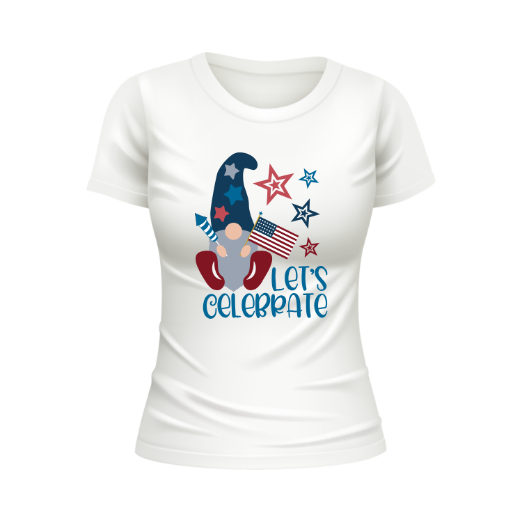Gnome Let's Celebrate USA Patriotic White T-shirt