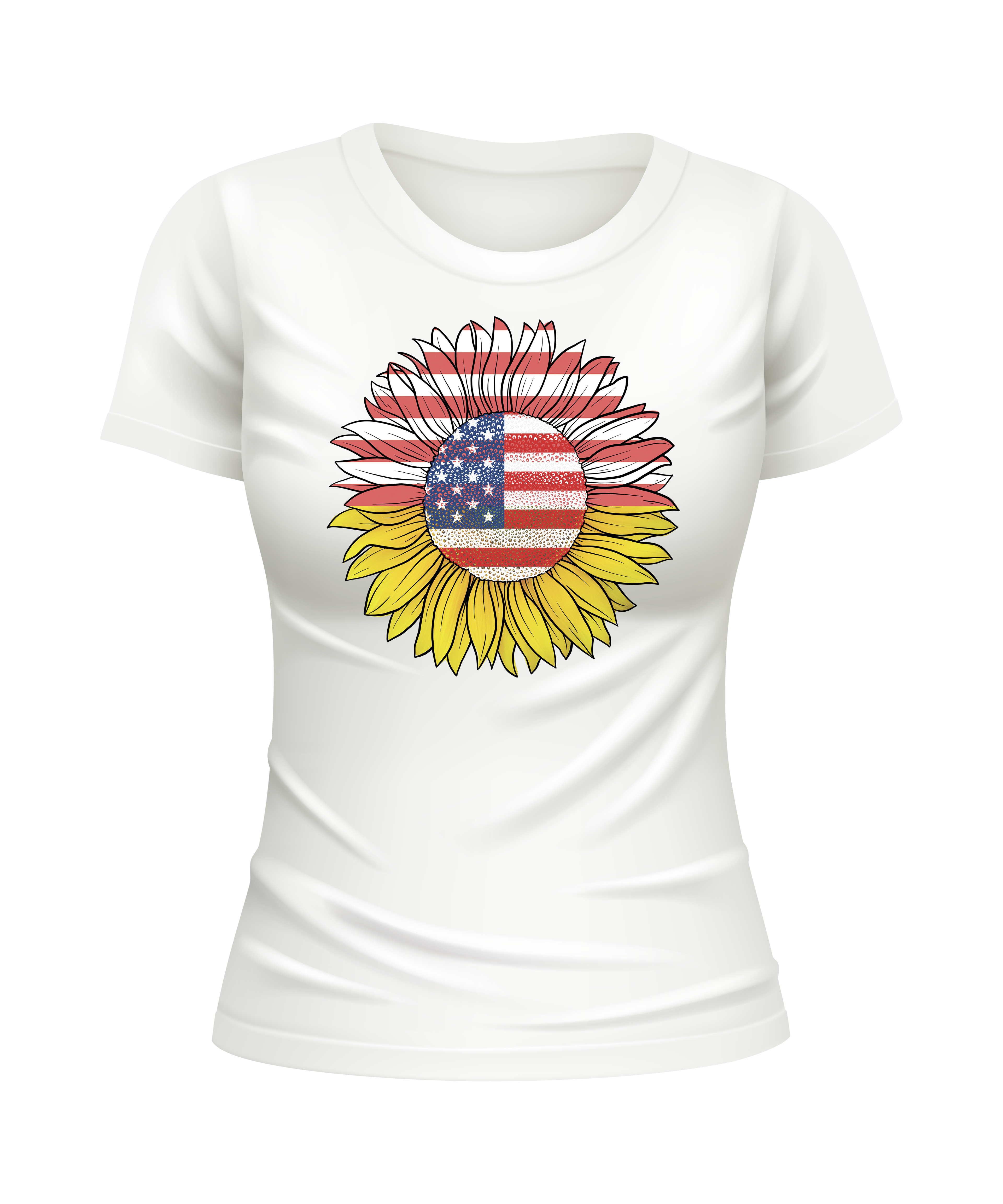 USA Flag Sunflower American US Sunflowers United States USA patriotic white t-shirt