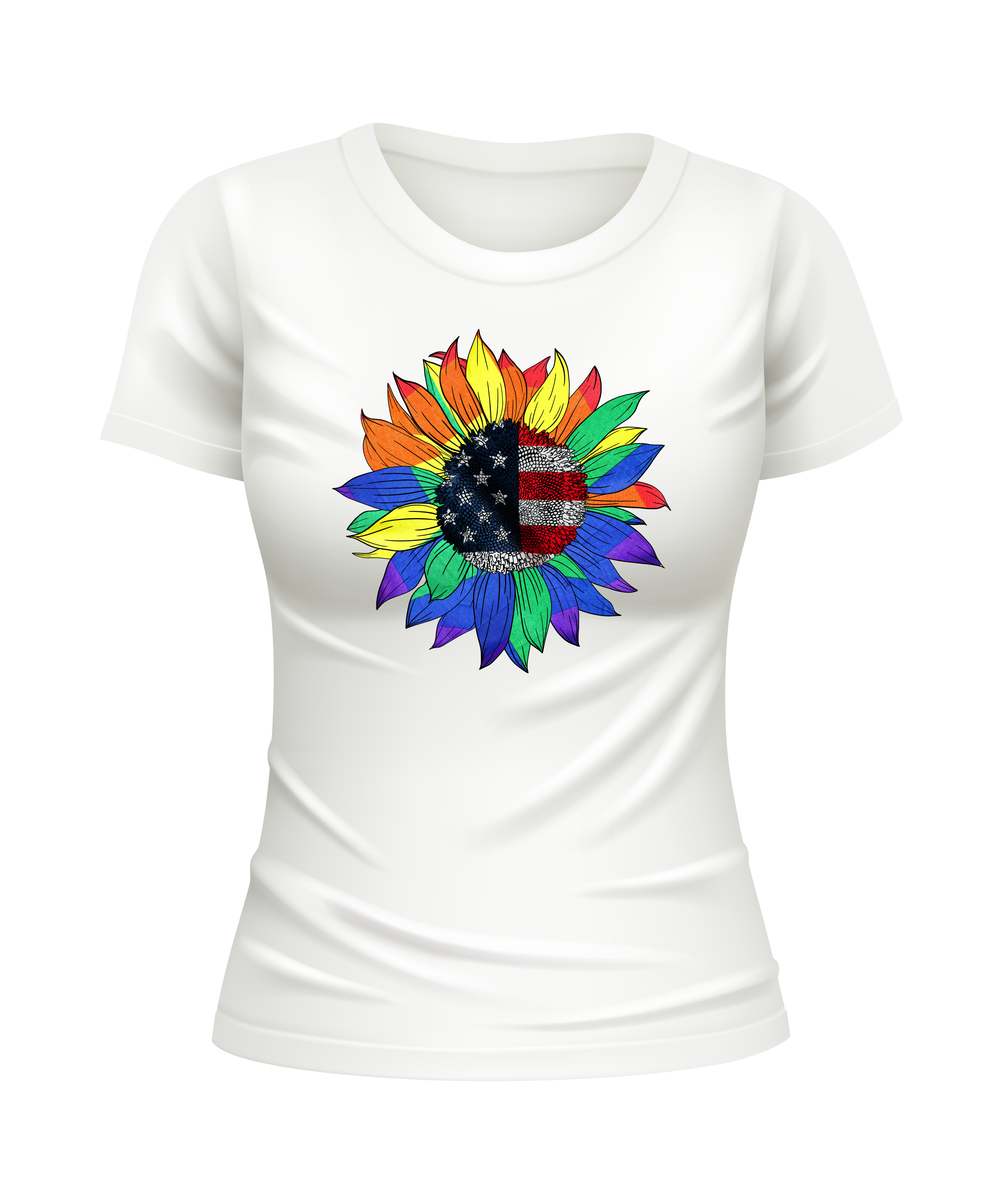 USA Flag Sunflower American US Sunflowers United States USA patriotic white t-shirt