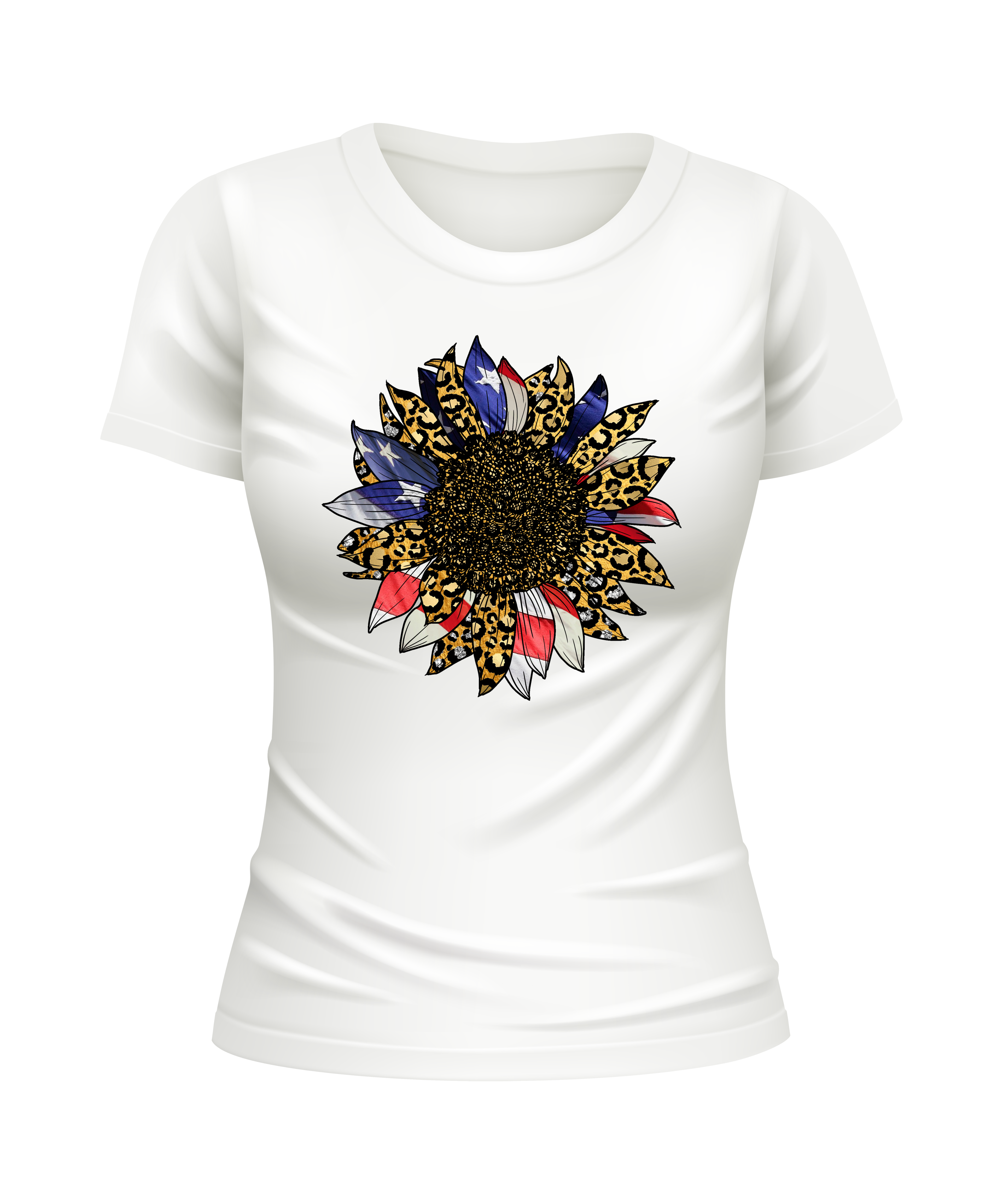 USA Flag Sunflower American US Sunflowers United States USA patriotic white t-shirt