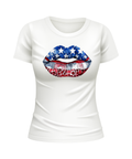 USA Lipstick American Mouth US Lips United States USA patriotic white t-shirt