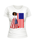 Melanin Black American Girl US United States USA patriotic white t-shirt