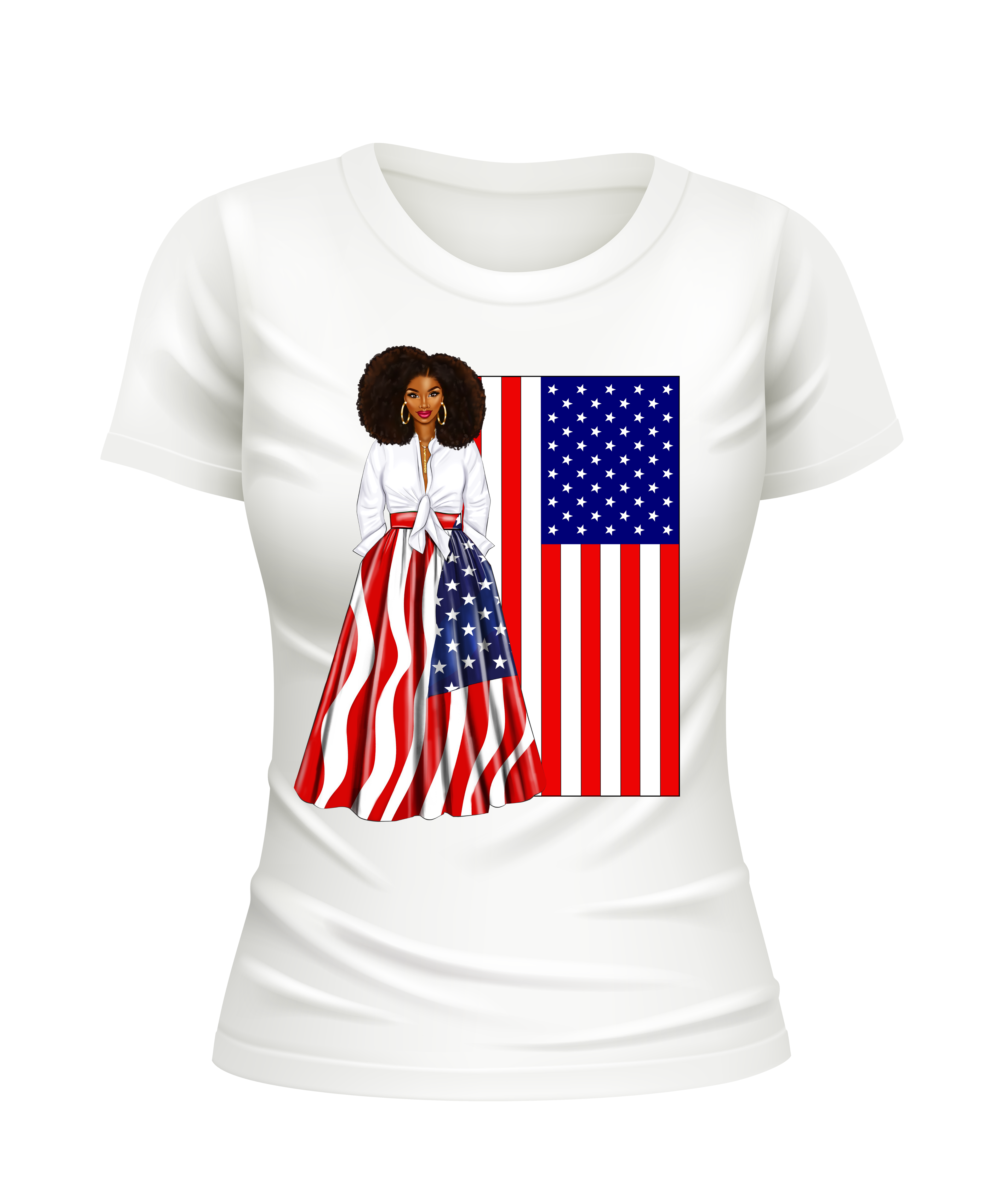 Melanin Black American Girl US United States USA patriotic white t-shirt