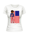 Melanin Black American Girl US United States USA patriotic white t-shirt