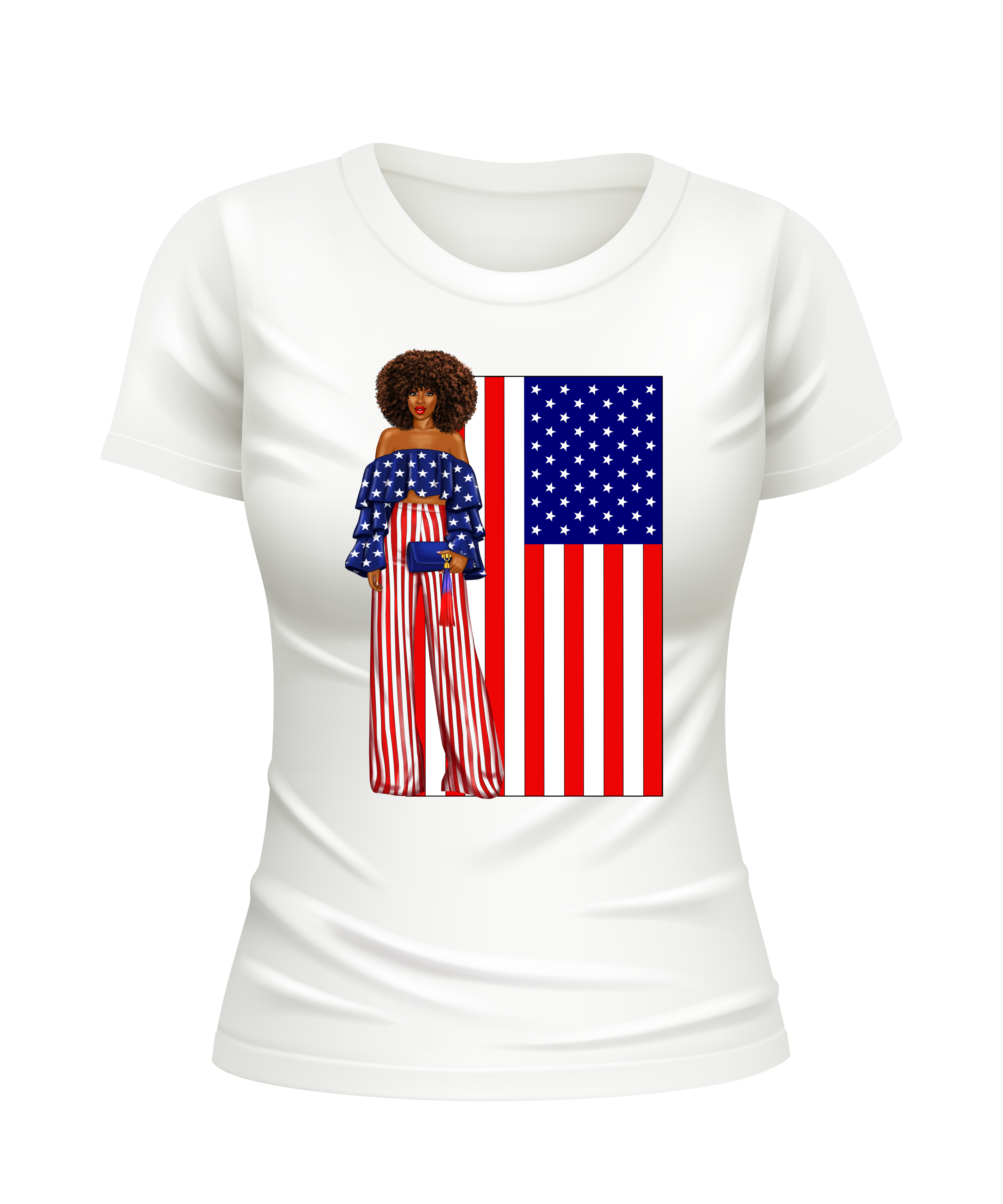 Melanin Black American Girl US United States USA patriotic white t-shirt