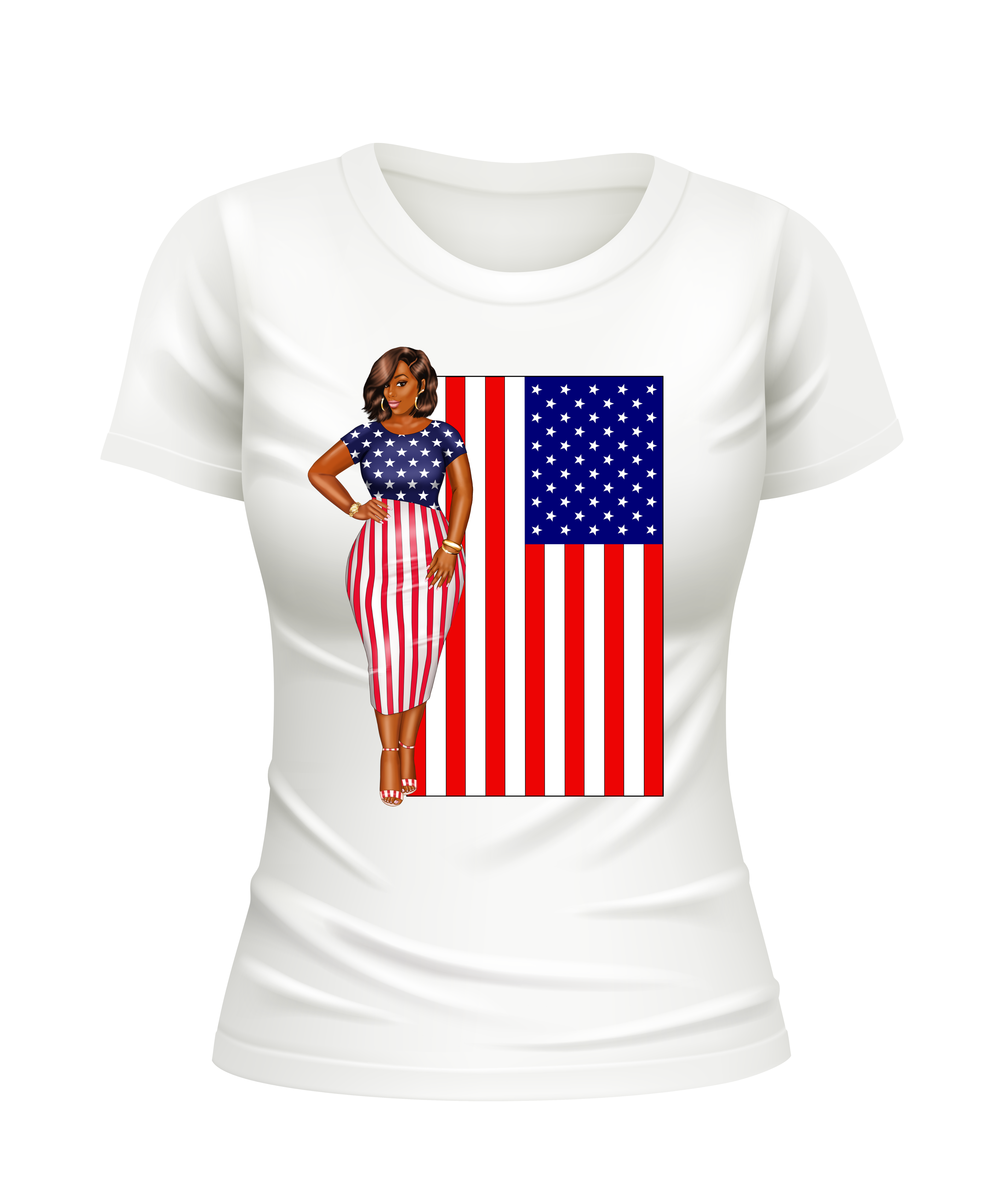 Melanin Black American Girl US United States USA patriotic white t-shirt