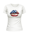 USA Lipstick American Mouth US Lips United States USA patriotic white t-shirt
