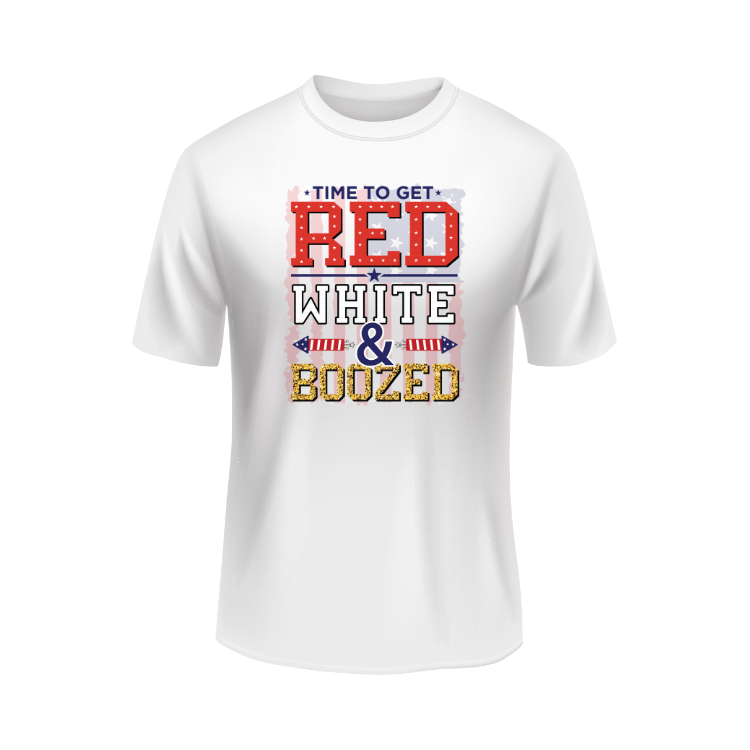 Time to get red white & boozed patriotic white t-shirt