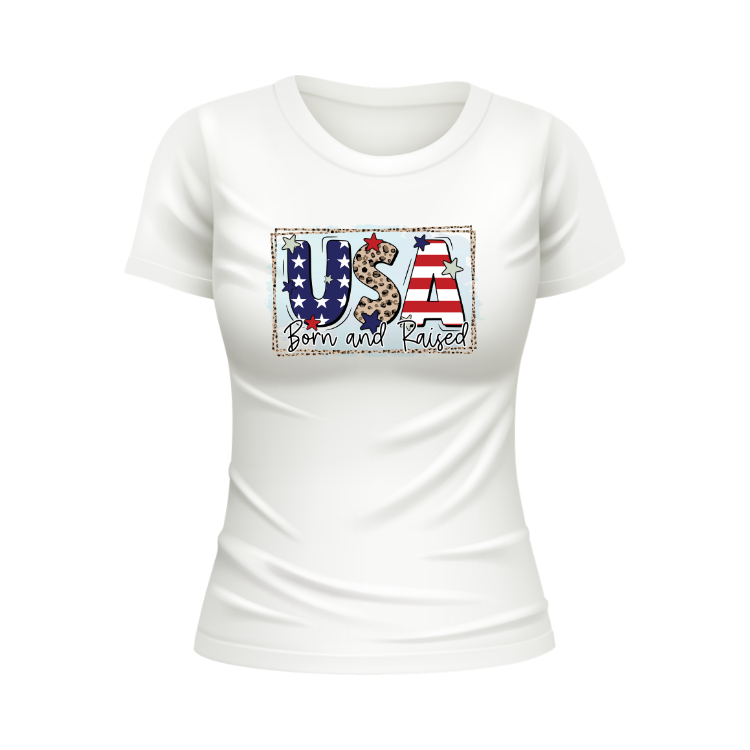 USA born and raised patriotic white t-shirt