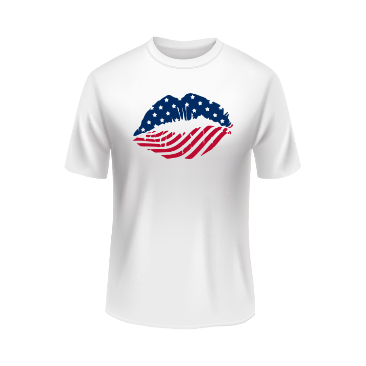 Patriotic Kiss Lips 4th of July T-shirt Independence Day White T shirt
