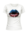 USA Lipstick American Mouth US Lips United States USA patriotic white t-shirt