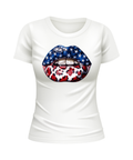 USA Lipstick American Mouth US Lips United States USA patriotic white t-shirt