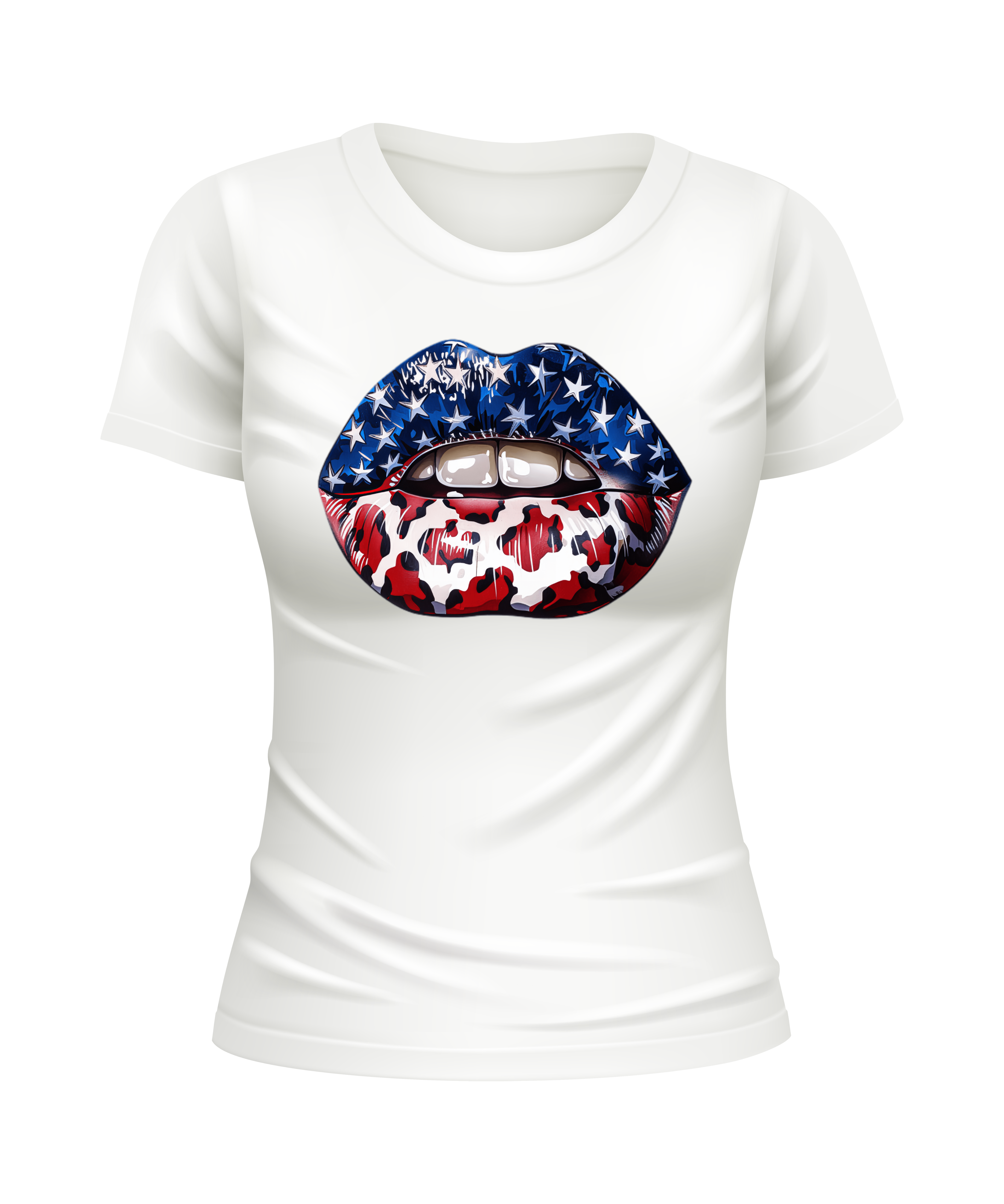 USA Lipstick American Mouth US Lips United States USA patriotic white t-shirt